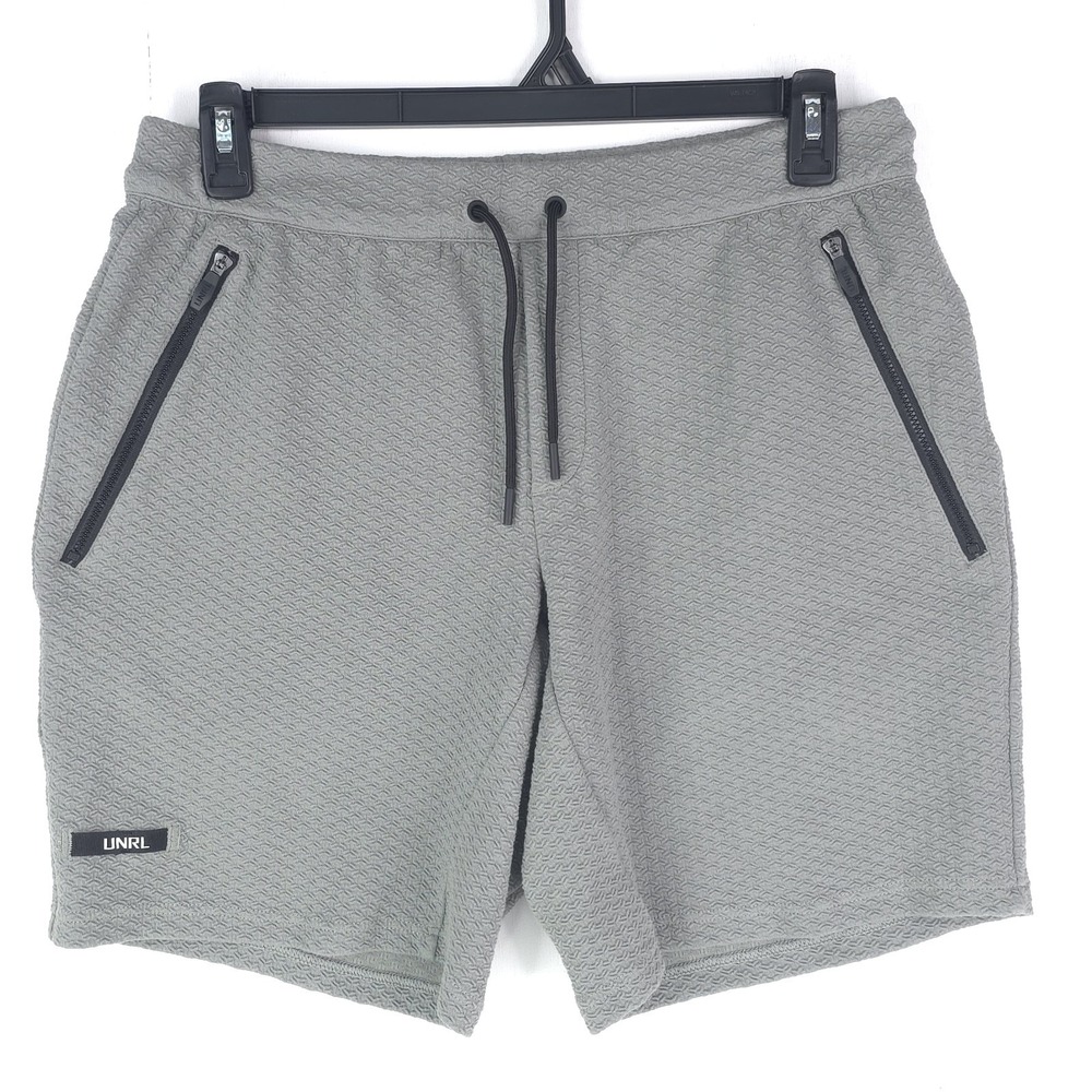 UNRL Elevation Textured Knit Shorts Mens Large Gray Heather Zipper Pockets
